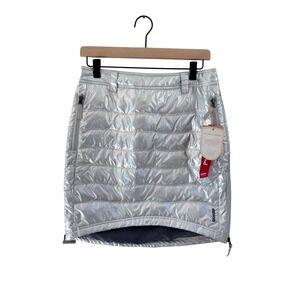 NWT SKHOOP Quilted Down Short Skirt Puffer Insulated Pearl White Silver Size S